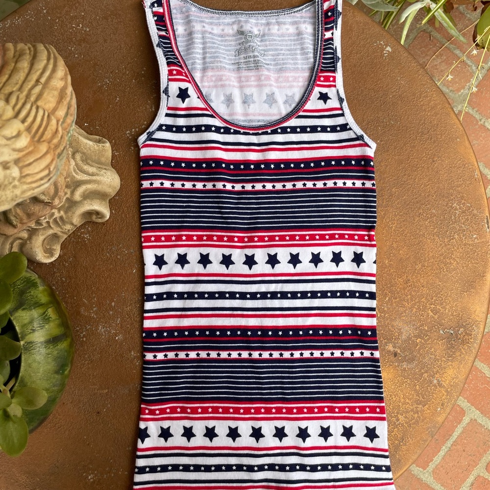 Y2k faded glory star striped print tank top sz m - Picture 3 of 5